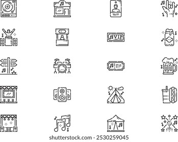 Music festival icons collection is a vector illustration with editable stroke.