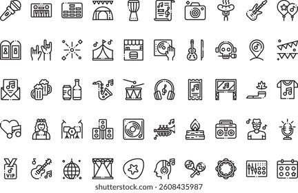 Music festival icons High-Quality Vector Icons Collection with Editable Stroke. Ideal for Professional and Creative Projects
