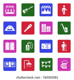Music Festival Icons. White Flat Design In Square. Vector Illustration. 