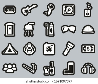 Music Festival Icons White On Black Sticker Set Big