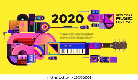 Music Festival Illustration Design for 2020 New Year Party and Event. Vector Illustration Collage of Music Festival Background and Wallpaper in eps 10.
