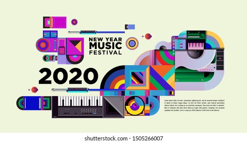Music Festival Illustration Design for 2020 New Year Party and Event. Vector Illustration Collage of Music Festival Background and Wallpaper in eps 10.