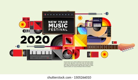 Music Festival Illustration Design for 2020 New Year Party and Event. Vector Illustration Collage of Music Festival Background and Wallpaper in eps 10.