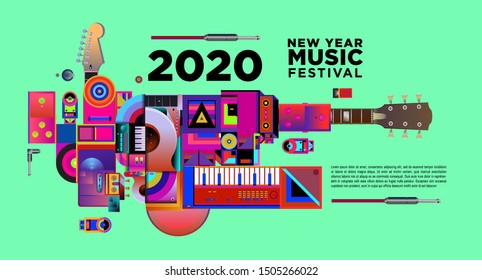 Music Festival Illustration Design for 2020 New Year Party and Event. Vector Illustration Collage of Music Festival Background and Wallpaper in eps 10.