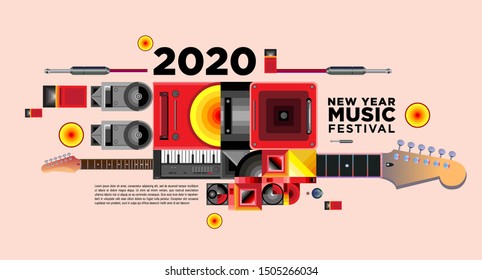 Music Festival Illustration Design for 2020 New Year Party and Event. Vector Illustration Collage of Music Festival Background and Wallpaper in eps 10.