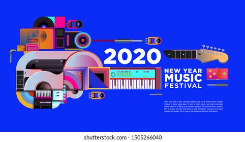 Music Festival Illustration Design for 2020 New Year Party and Event. Vector Illustration Collage of Music Festival Background and Wallpaper in eps 10.