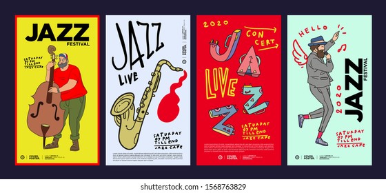 Music Festival Illustration Design for Jazz, Rock, Metal, Blues, Punk, and Live Music Concert 2020. Vector Illustration Collage of Music Festival Poster, Banner, Background and Wallpaper in eps 10.
