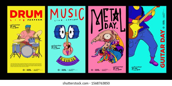 Music Festival Illustration Design for Jazz, Rock, Metal, Blues, Punk, and Live Music Concert 2020. Vector Illustration Collage of Music Festival Poster, Banner, Background and Wallpaper in eps 10.
