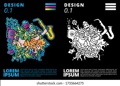 Music Festival Illustration Design for Jazz, Rock, Metal, Blues, Punk, and Live Music Concert. Vector Illustration Collage of Music Festival Poster, Banner, Background, Sticker and Wallpaper.