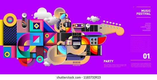Music Festival Illustration Design for Party and Event. Vector Illustration Collage of Music for Background and Wallpaper in eps 10.