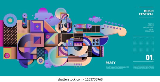 Music Festival Illustration Design for Party and Event. Vector Illustration Collage of Music for Background and Wallpaper in eps 10.