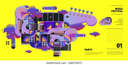 Music Festival Illustration Design for Party and Event. Vector Illustration Collage of Music for Background and Wallpaper in eps 10.