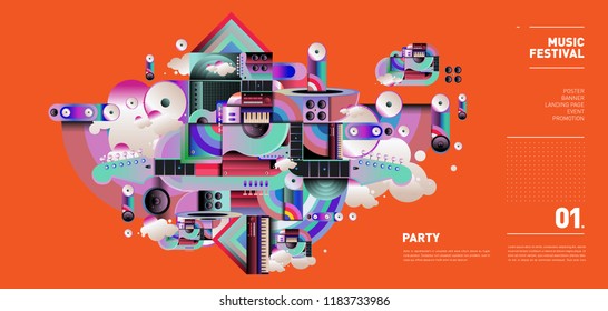 Music Festival Illustration Design for Party and Event. Vector Illustration Collage of Music for Background and Wallpaper in eps 10.