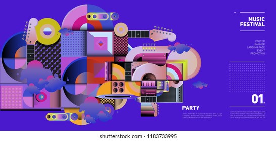 Music Festival Illustration Design for Party and Event. Vector Illustration Collage of Music for Background and Wallpaper in eps 10.