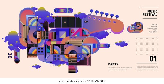 Music Festival Illustration Design for Party and Event. Vector Illustration Collage of Music for Background and Wallpaper in eps 10.
