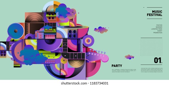 Music Festival Illustration Design for Party and Event. Vector Illustration Collage of Music for Background and Wallpaper in eps 10.