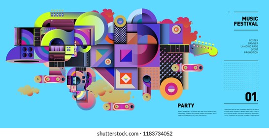 Music Festival Illustration Design for Party and Event. Vector Illustration Collage of Music for Background and Wallpaper in eps 10.
