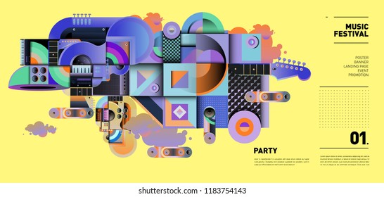 Music Festival Illustration Design for Party and Event. Vector Illustration Collage of Music for Background and Wallpaper in eps 10.