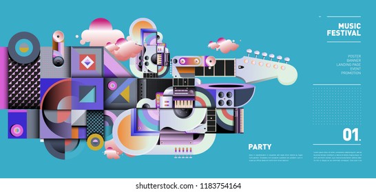 Music Festival Illustration Design For Party And Event. Vector Illustration Collage Of Music For Background And Wallpaper In Eps 10.