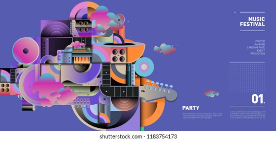 Music Festival Illustration Design for Party and Event. Vector Illustration Collage of Music for Background and Wallpaper in eps 10.