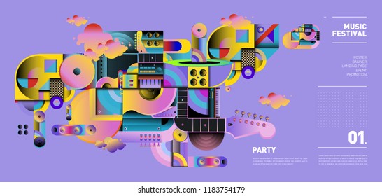 Music Festival Illustration Design for Party and Event. Vector Illustration Collage of Music for Background and Wallpaper in eps 10.