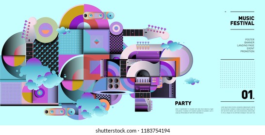 Music Festival Illustration Design for Party and Event. Vector Illustration Collage of Music for Background and Wallpaper in eps 10.