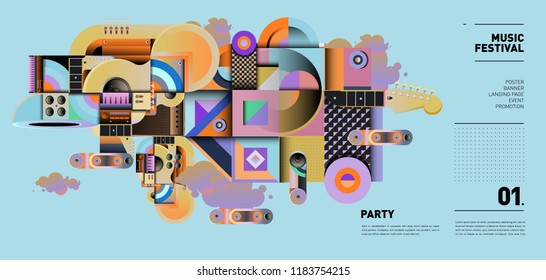 Music Festival Illustration Design for Party and Event. Vector Illustration Collage of Music for Background and Wallpaper in eps 10.