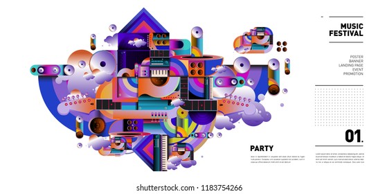 Music Festival Illustration Design for Party and Event. Vector Illustration Collage of Music for Background and Wallpaper in eps 10.