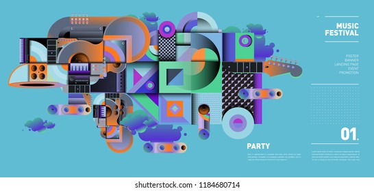 Music Festival Illustration Design for Party and Event. Vector Illustration Collage of Music for Background and Wallpaper in eps 10.