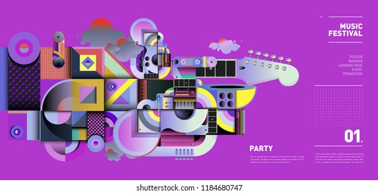 Music Festival Illustration Design for Party and Event. Vector Illustration Collage of Music for Background and Wallpaper in eps 10.