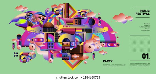 Music Festival Illustration Design for Party and Event. Vector Illustration Collage of Music for Background and Wallpaper in eps 10.