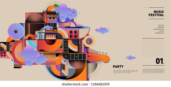 Music Festival Illustration Design for Party and Event. Vector Illustration Collage of Music for Background and Wallpaper in eps 10.