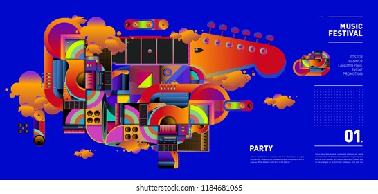 Music Festival Illustration Design for Party and Event. Vector Illustration Collage of Music for Background and Wallpaper in eps 10.