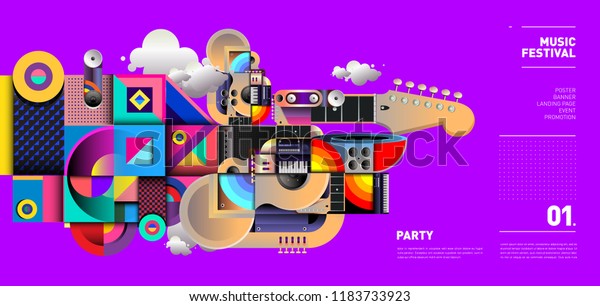 パーティーやイベント用の音楽祭のイラストデザイン Eps10の背景に音楽と壁紙のベクターイラストコラージュ のベクター画像素材 ロイヤリティフリー