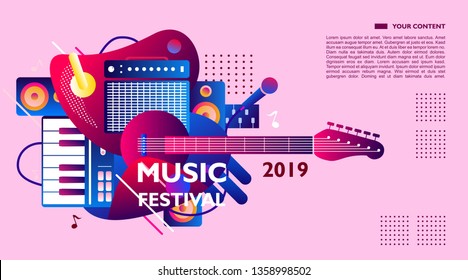 Music Festival Illustration Design Template. for party, concert and event. with modern abstract shape. for web banner, poster, flyer, ticket and others. 