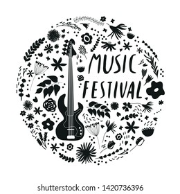 "Music festival" illustration with guitar in circle