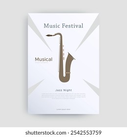 Music festival, Jazz Night. Vector illustration of a trumpet musical instrument commonly used in orchestral and jazz music performances. Modern musical instrument for orchestra performance