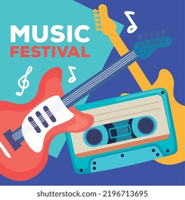 music festival lettering with instruments