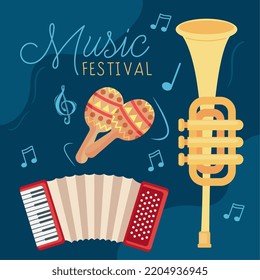 music festival lettering with instruments