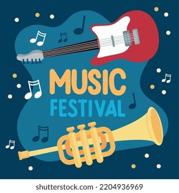 music festival lettering with music instruments