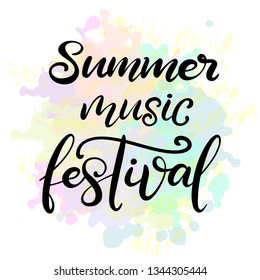 Music festival lettering vector with acoustic guitar. Modern calligraphy style template for poster, banner, flyer, ticket, event program, brochure for summer open air rock, pop or jazz concert. EPS10