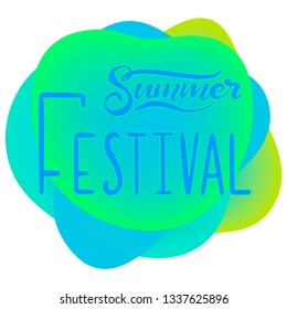 Music festival lettering vector illustration in neon. Modern calligraphy style template for poster, banner, flyer, ticket, event program, brochure for summer open air rock, pop or jazz concert. EPS10