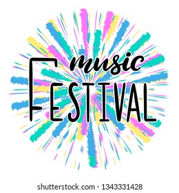 Music festival lettering vector illustration. Modern calligraphy style template for poster, banner, flyer, ticket, event program, brochure for summer open air rock, pop or jazz concert. EPS10