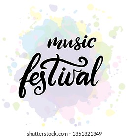 Music festival lettering vector illustration. Modern calligraphy style template for poster, banner, flyer, ticket, event program, brochure for summer open air rock, pop or jazz concert. EPS10