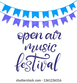 Music festival lettering vector illustration. Calligraphy style template for poster, banner, flyer, ticket, event program, brochure for summer open air rock, pop or jazz concert.