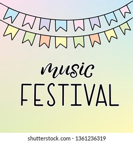 Music festival lettering vector illustration. Calligraphy style template for poster, banner, flyer, ticket, event program, brochure for summer open air rock, pop or jazz concert.