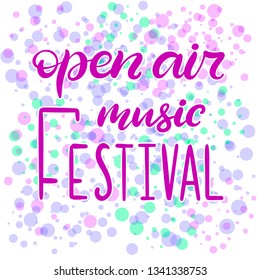 Music festival lettering vector with pink dots. Modern calligraphy style template for poster, banner, flyer, ticket, event program, brochure for summer open air rock, pop or jazz concert. EPS10