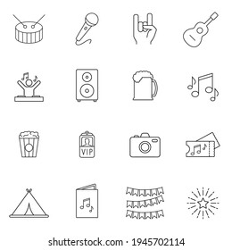 Music festival line icon set. Symbol, logo illustration. Web design, mobile app.
