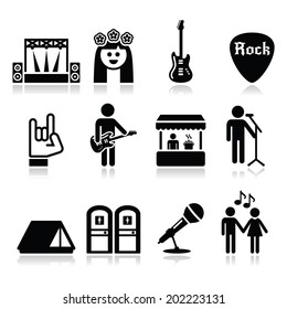 Music festival, live concert vector icons set