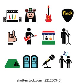 Music Festival, Live Concert Vector Icons Set